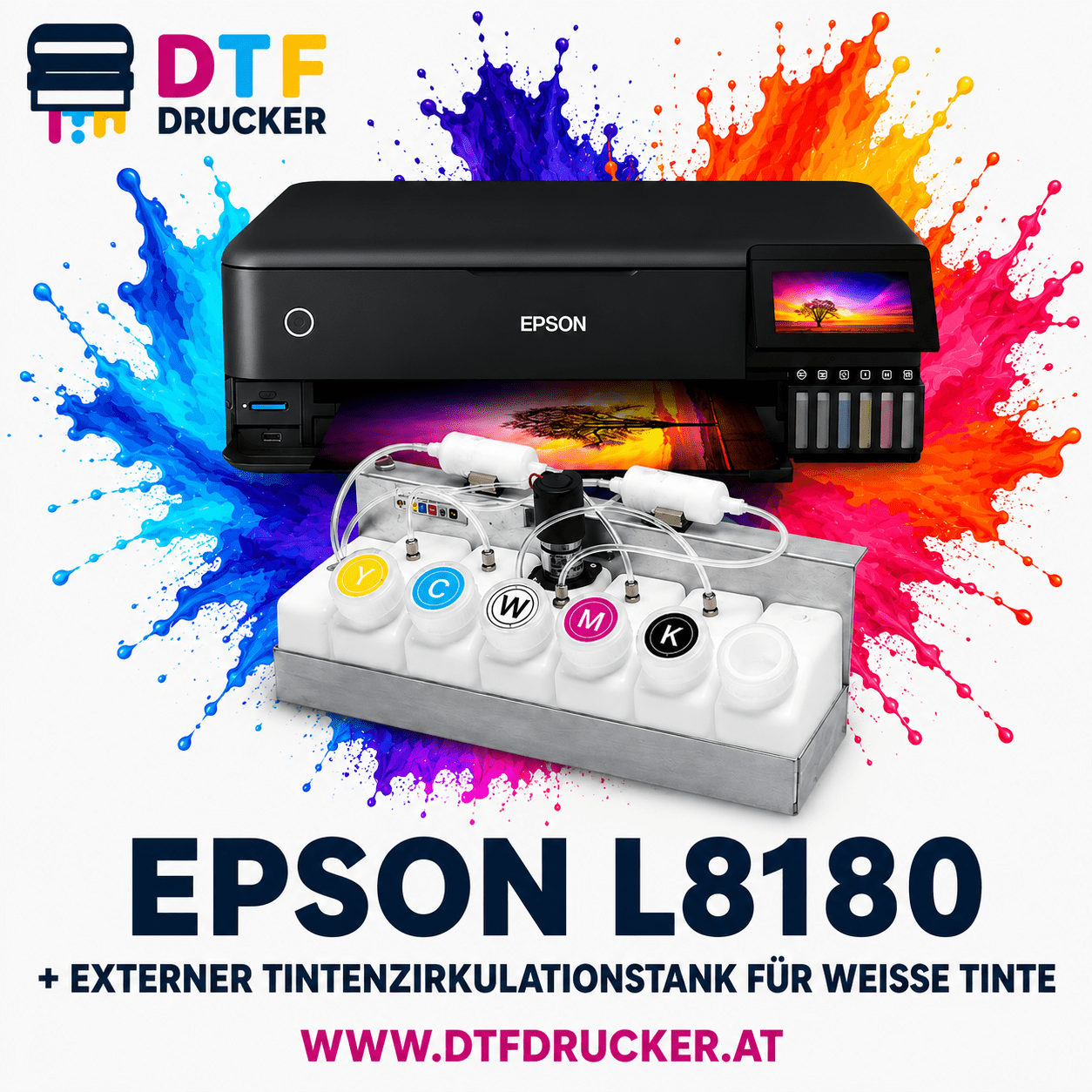 set-l81080+zasobnik at DTF-Starterset mit externem Weißtinten-Zirkulationssystem und Verbrauchsmaterial – Bild 1